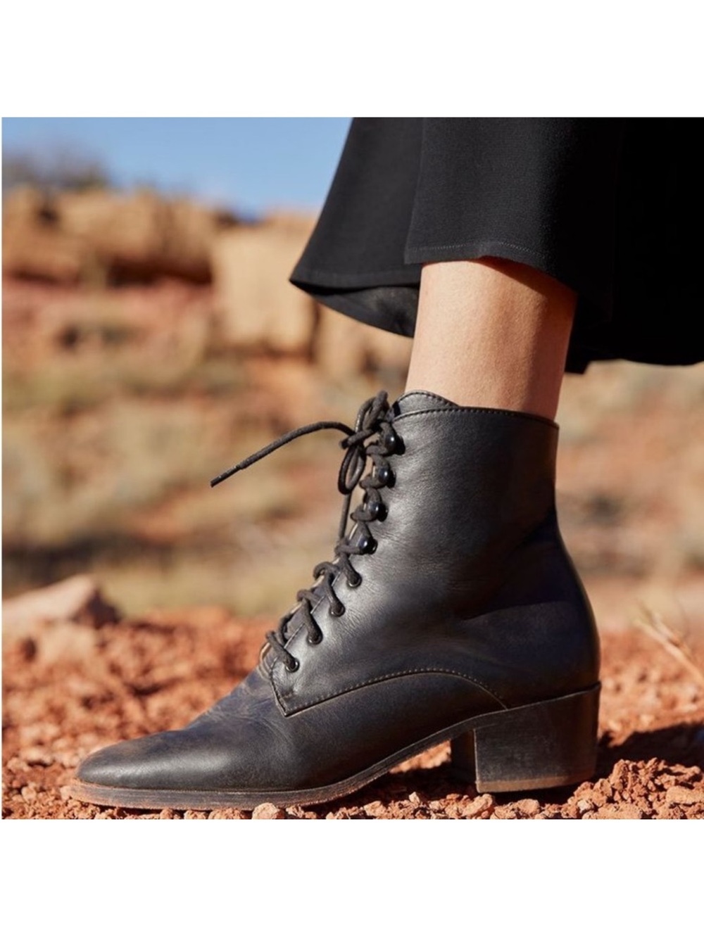 Christy Dawn Black Lace-Up Leather Ankle Boots Size 7.5